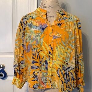 Maeve by Anthropologie Tropical Bird Print Blouse